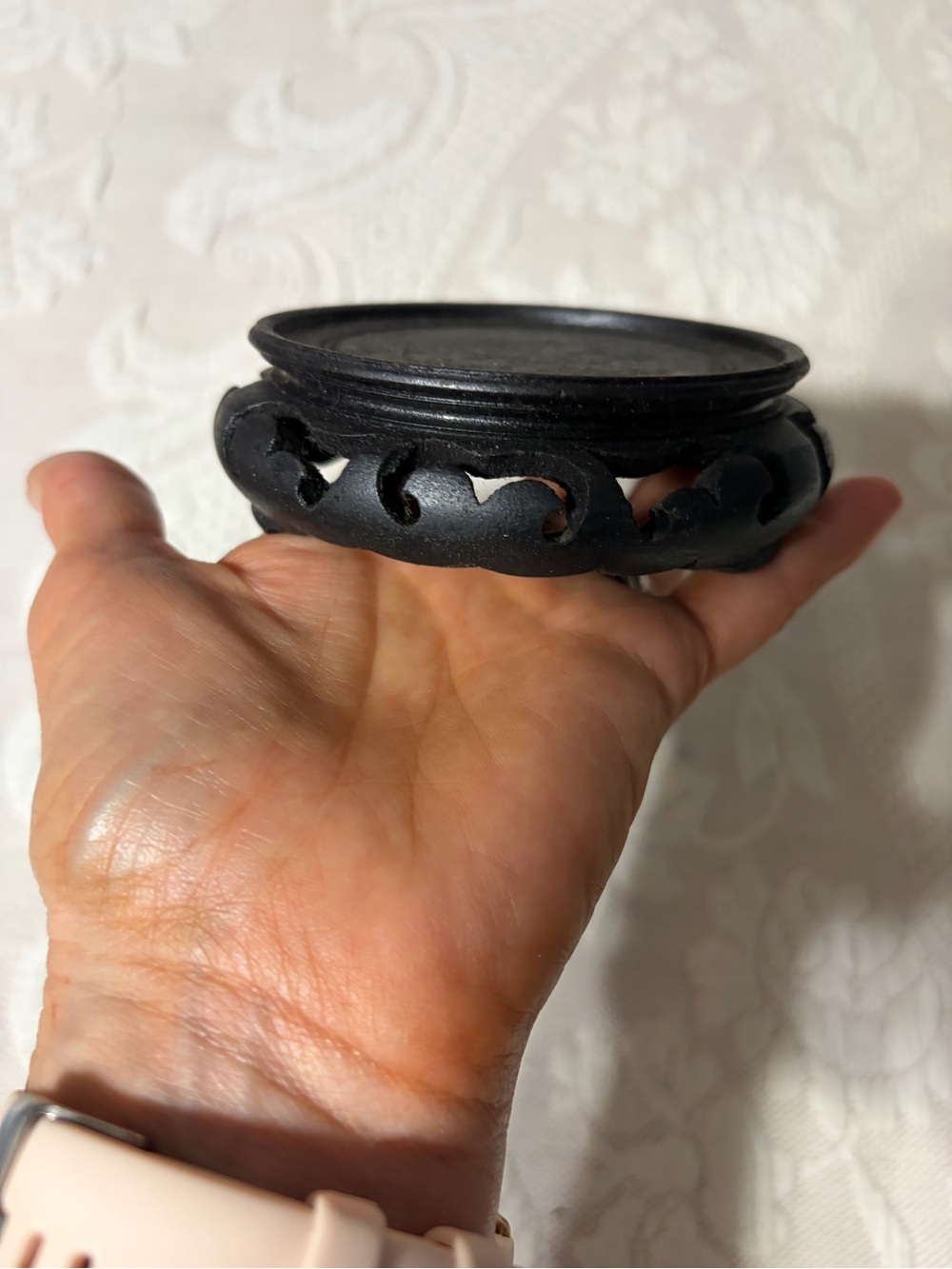 Black Decorative Carved Wood Display Stand - Made in Japan Asian design decorNEW